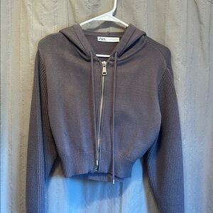 Zara Purple/Gray Cropped Hoodie